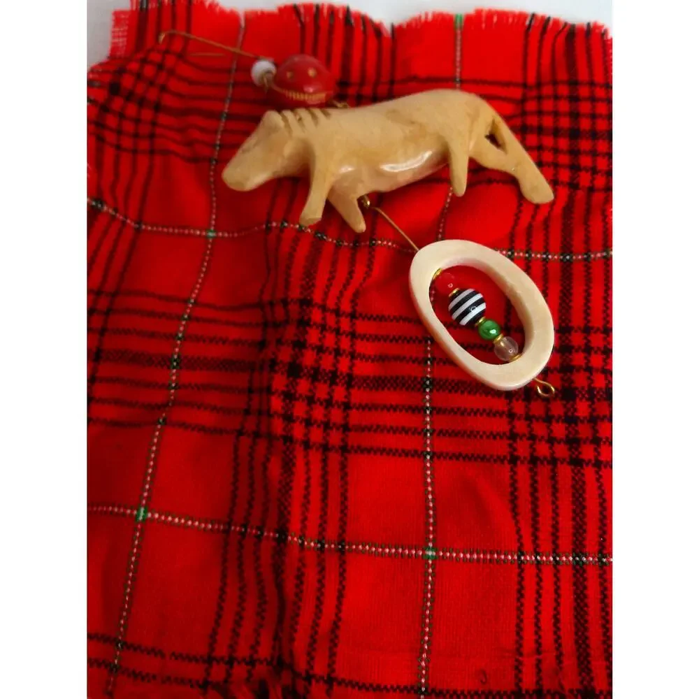 Jacaranda Wood Handmade Safari Ornament Rhino Wildebeest Set of 2 NEW